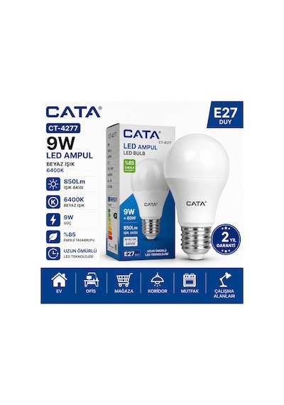 Ct-4277 Led Ampul 9w E27 Beyaz 6400k 850lm Tekli