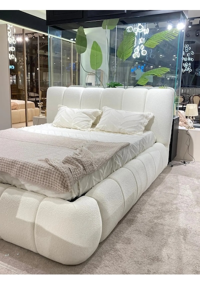 Cozze Mobilya Premium Buklet Ekru Çift Kişilik Teddy Karyola 140 x 200 CM