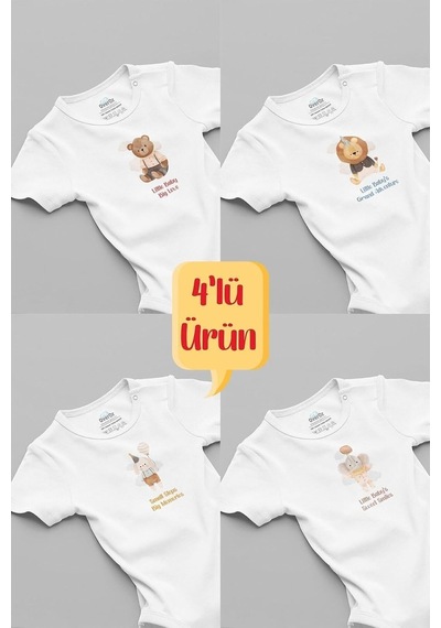 Xmlbayiciniz Organik%100 Pamuk Aslan 4'lü Bebek Body Set Badi Çıtçıtlı Zıbın Dörtlü 5647-5648-5649-5654 Çok Renkli