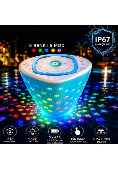 Yüzen Led Havuz Işığı Rgb 5 Renk 5 Mod Ip67 Su Geçirmez