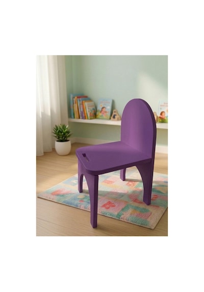 Montessori Mdf Çocuk Sandalyesi, Modern Tasarım, Güvenli Ve Dayanıklı Ahşap Çocuk Sandalyesi Mor