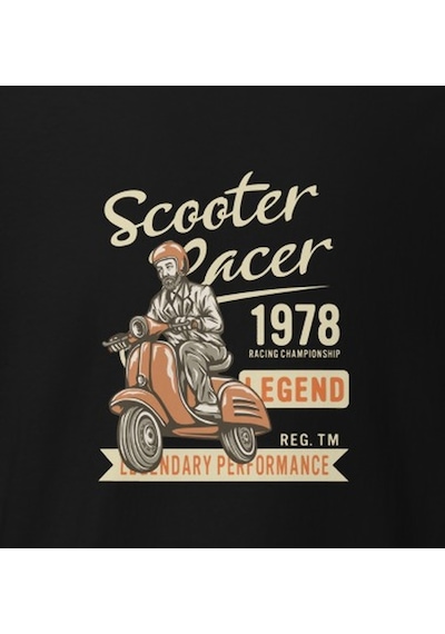 Wildstyle Scooter Racer 1978 Vintage Motosiklet Retro Motor Baskılı Unisex Bisiklet Yaka Pamuklu Tişört - Siya