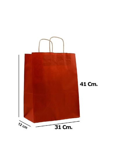 Büküm Saplı Kraft Kağıt Çanta Karton Hediyelik Poşet Torba Bordo 4 x 25'li 31 x 41 CM