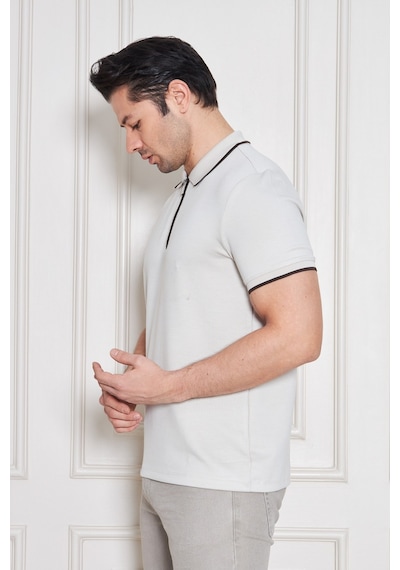 Erkek Jeuss Oysho Kumaş Fermuarlı Yakalı Bej Tshirt