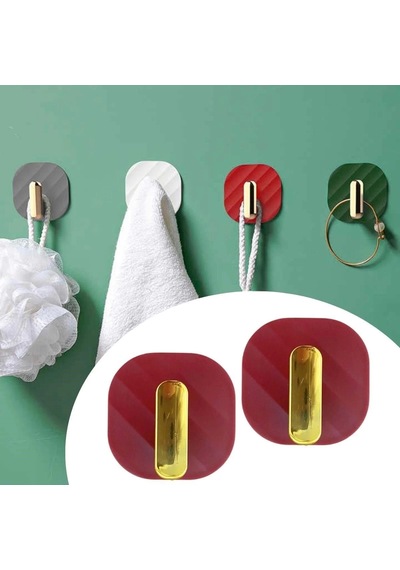 2li Yapışkanlı Retro Askılık Dolap Kapak Kulpu Kırmızı Renkli