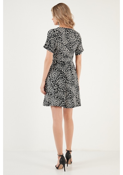 Lela Desenli Kruvaze Yaka Mini Bayan Elbise 5865618 Leopar