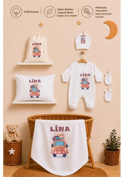 Pia Baby Kız Bebek İsimli %100 Pamuk Hastane Çıkışı 6 Parça Tulum Şapka Eldiven Hediye Seti 2075tybk0x Krem