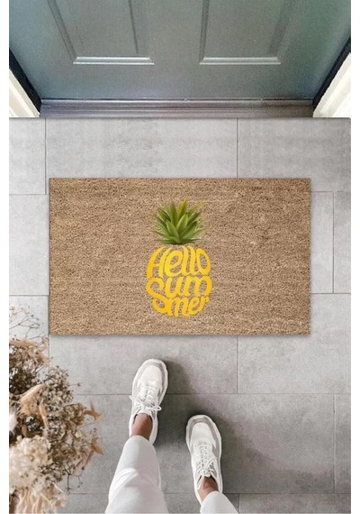 Kahverengi Kapı Önü Paspası Hello Summer Ananas Desen K-3263 Renkli