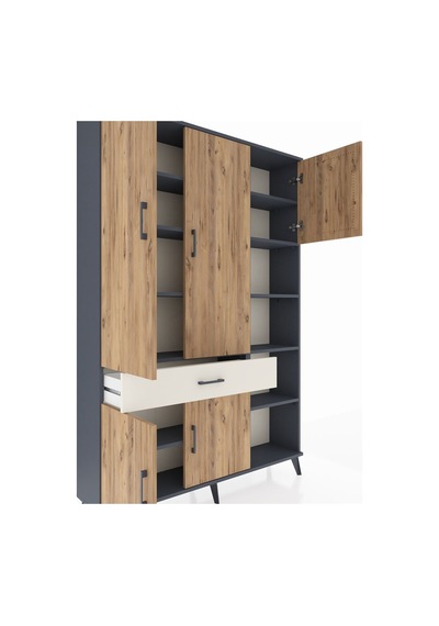 Arges Dolap 10 Raflı Tek Çekmeceli 5 Kapaklı 132x30x195 Antrasit-çam/aytaşı Atlas Çam/aytası Arges Dolap 10 Raflı Tek Çekmeceli 5 Kapaklı 132x30x195 Antrasit-çam/aytaşı Atlas Çam/aytası