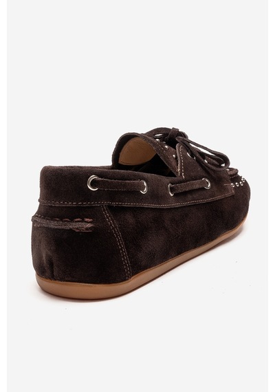 Luvishoes Cuesta Kahverengi Süet Hakiki Deri Troklu Bağcıklı Kadın Loafer Ayakkabı