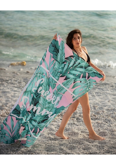 Yorka Design Sweet Summer Yaprak Desenli Plaj Havlusu