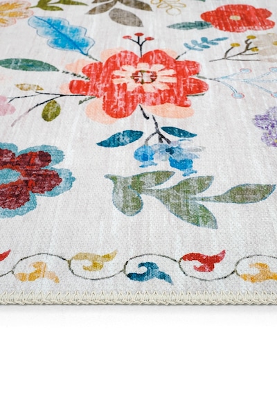 Cool Halı Daisy Beyaz Renkli Bohem Halı Yıkanabilen Çiçekli Dokuma Şönil Halı Vintage Ev Oda Halısı