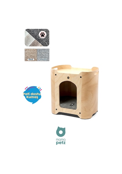Mamapetz - Ahşap Kedi Ve Küçük Irk Köpek Kulübe Ve Yatağı Luta Large - Doğal Ahşap