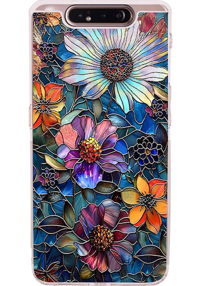 Printify Samsung Galaxy A80 İle Uyumlu Vitray Mücevher Flora Tasarımlı Şeffaf Silikon Kılıf Şeffaf