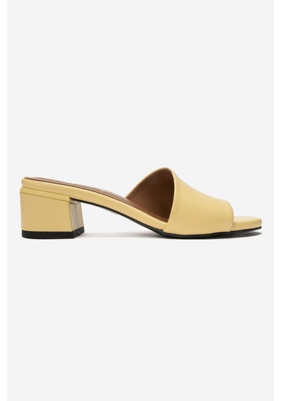 Luvi Shoes Delavıe Sarı Cilt Hakiki Deri Kadın Kalın Topuklu Terlik