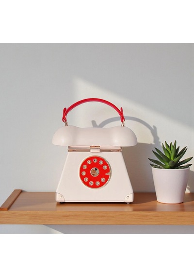 Mucize Retro Telefon Tasarımlı Şık Kadın El Ve Omuz Çantası / Vintage Kadran Detaylı Mini Çanta Diğer