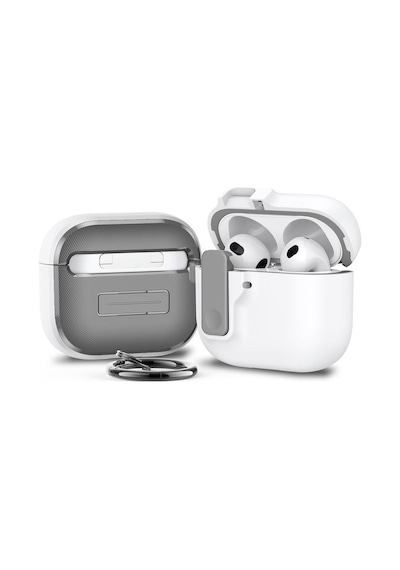 Apple Uyumlu AirPods 4. Nesil İle Kılıf Standlı Kilitli Tpu Premium Matte Trip Case Beyaz