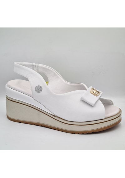 Mammamia D26ys-5295 Beyaz Hakiki Deri Dolgu Topuklu 7cm Lastikli Kadın Sandalet