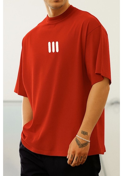 3 Çizgi Baskılı Unisex Tshırt Q6 Kirmizi