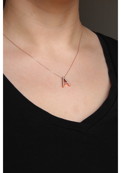 925 Ayar Gümüş Rose A Harfi Kolye - 23089001 Rose Gold