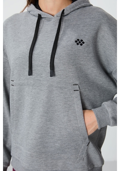 Tommy Life Gri Melanj Kompakt Pamuklu Kalın Pürüzsüz Dokulu Kapüşonlu Oversize Fit Kadın Sweatshirt - 97291 Gri Melanj