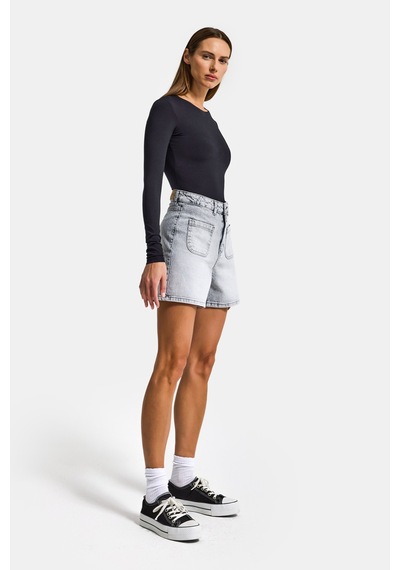 Itsbasic Kadın Gri Kot 4s6-12 Mom Fit Önden Cepli Denim Şort