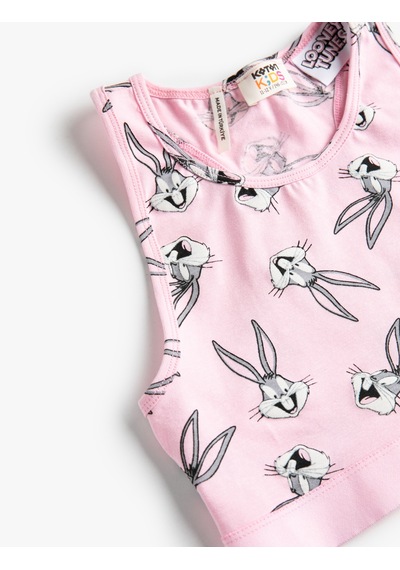 Koton Bugs Bunny Baskılı Atlet Crop Lisanslı Pamuklu Pembe Desenli 2skg30005ak