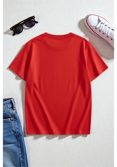 Uyguntarz Unisex Love Me More Baskılı Tasarım Tişört - 2'li Eşofman Takımı Kırmızı