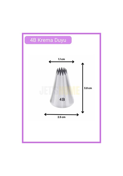 4b Açık Yıldız Desen Krema Duyu Büyük Boy Pasta Duyu Paslanmaz Çelik Krema Torbası Ucu 2.5x1.2x3.8 Cm Metalik Gri
