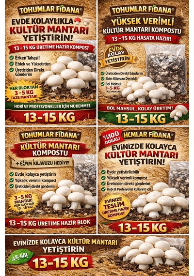 13-15 Kg Kültür Mantarı Kompostu Üreticiden Tüketiciye Activatörlü + 4 Sayfa Ekim Kılavuzu