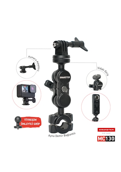 Knmaster Mc130 360 Ayarlanabilir Motosiklet Ayna Demir Bağlantılı Aksiyon Kamera Aparatı Siyah