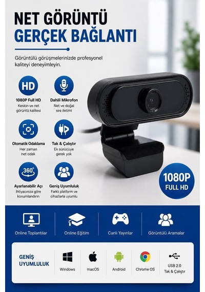 Webcam    1080p  Hd  Konferans  Kamera  Dahili  Mikrofon  Görüntülü  Sohbet  Yayın  Kamerası  Hd  Video  Ae-112