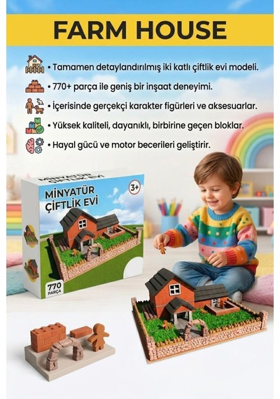 770 Parçalı Minyatür Tuğlalı Gerçekci Çiftlik Evi Tasarımlı Eğitici Oyuncak Yapı Seti 770 Parçalı Minyatür Tuğlalı Gerçekci Çiftlik Evi Tasarımlı Eğitici Oyuncak Yapı Seti