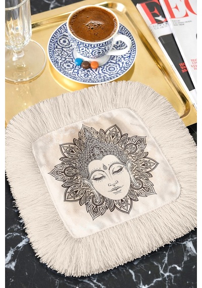 Buddha Mandala Motifli Saçaklı Sunum Peçetesi - Meditasyon Temalı Bohem Bej Bardak Altlığı Mendil Koyu Okyanus Aqua Buddha Mandala Motifli Saçaklı Sunum Peçetesi - Meditasyon Temalı Bohem Bej Bardak Altlığı Mendil Koyu Okyanus Aqua