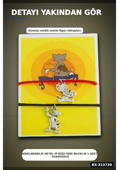 Ayarlanabilir Metal İp Kedi Fare Bileklik 1 Adet - Asansörlü Bijuteri Aksesuarı Bx-313739 Çok Renkli