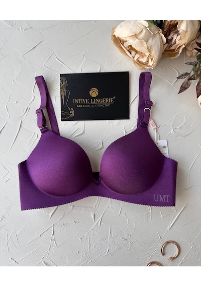 Angelina Push-up Balensiz Dikişsiz V Yaka İthal Kaliteli Düz Renk Mor