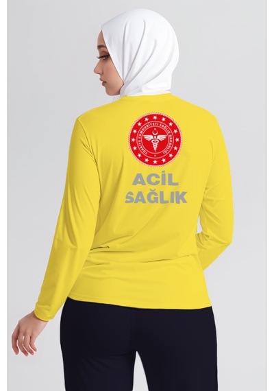 Sarı 112 Acil Sağlık Bisiklet Yaka Uzun Kollu Tişört Unisex