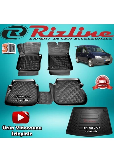 Vw Caddy 3D Paspas + Bagaj Havuzu Siyah 2004-2010 Arası Rizline N11.23068