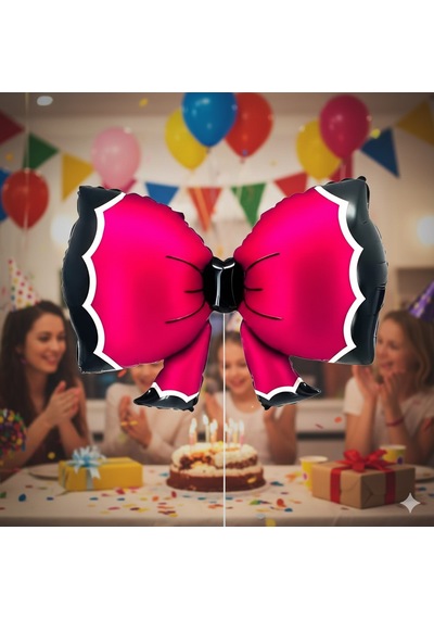 92x58 Cm Fuşya Bowtie Fiyonk Folyo Balon - Doğum Günü Parti Dekorasyon Balonu Çok Renkli