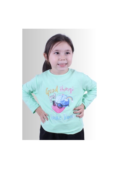 Panios Kids Kız Çocuk Baskılı T-shirt Yeşil