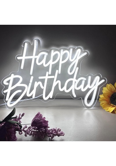 Happy Birthday Neon Işıklı Gece Lambası, Duvar Partisi İçin, Dekor, Sanat, Duvar Lambası, Kısılabilir Neon Tabe Diğer