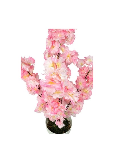Yapay Ağaç Bahardalı Ağacı Pembe Japon Kiraz Çiçeği Sakura Çiçeği 70cm Beyaz Plastik Saksılı