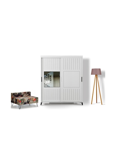 Pasifichome Huga Beyaz Gardırop & Yatak Odası Dolabı Sürgülü 180Cm/ 2 Kapaklı