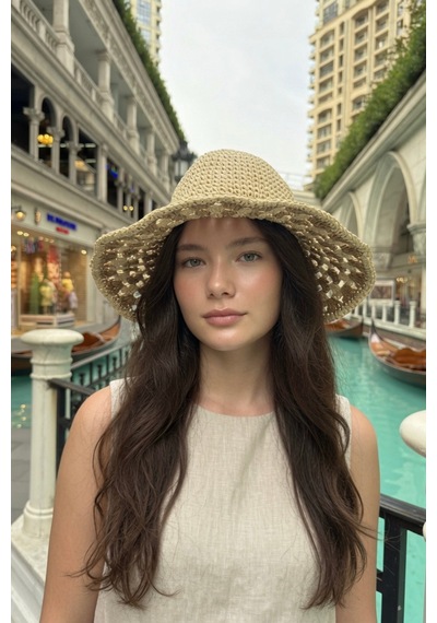 Mollycrush Kadın Yazlık Bej Renk Hasır Plaj Şapkası Bohem Tatil Aksesuarı Bej