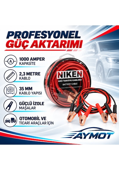 Niken 1000 Amper 2,3 Metre 35 Mm Çantalı Akü Takviye Kablosu