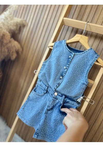 Kidscocuk Kız Çocuk Taş Detaylı Yelek Jean Şort Takımı Çift Cepli Yazlık 2 Li Takım 2-10 Yaş Açık Mavi Kidscocuk Kız Çocuk Taş Detaylı Yelek Jean Şort Takımı Çift Cepli Yazlık 2 Li Takım 2-10 Yaş Açık Mavi