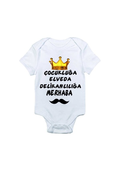 Babylimon Çocukluğa Elveda Delikanlılığa Merhaba Baskılı Bebek Body Zıbın Beyaz - 132208619 Beyaz