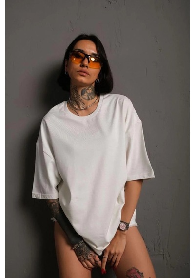 Kadın Düz Kısa Kol Penye T-shirt - Beyaz Beyaz