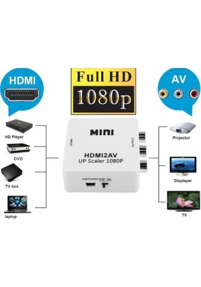 Hdmi To Av (Audio Video) Çevirici Hdmi - Av (Rca Tos) Dönüştürücü