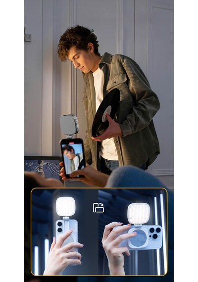 Şarjlı Aynalı Manyetik Led Selfie Işığı 3 Renk Modlu Telefon Video Çekim Ve Makyaj Işığı